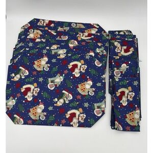 Vintage Christmas Santa Claus Cloth Fabric Placemats & Napkin - Set Of 8